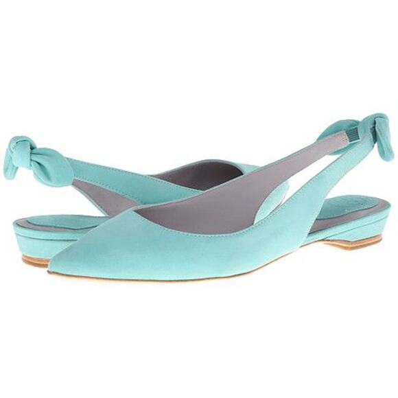 Johnston & Murphy Slingback Sandals Suede Tami Bow Aqua Shimmer - Picture 2 of 9